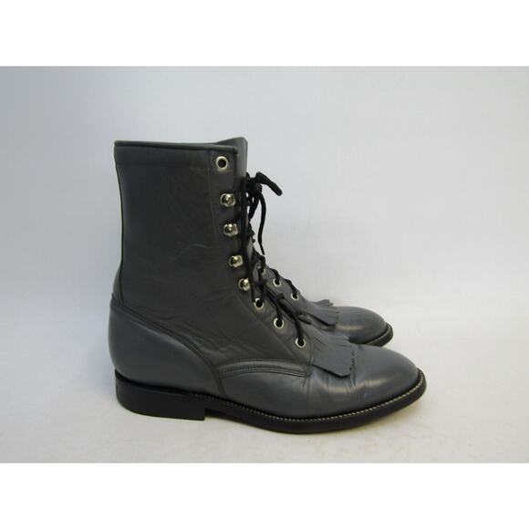 COWTOWN Mens Size 6 D Gray Leather Laces Kilt Cowboy Western Boots main image 4